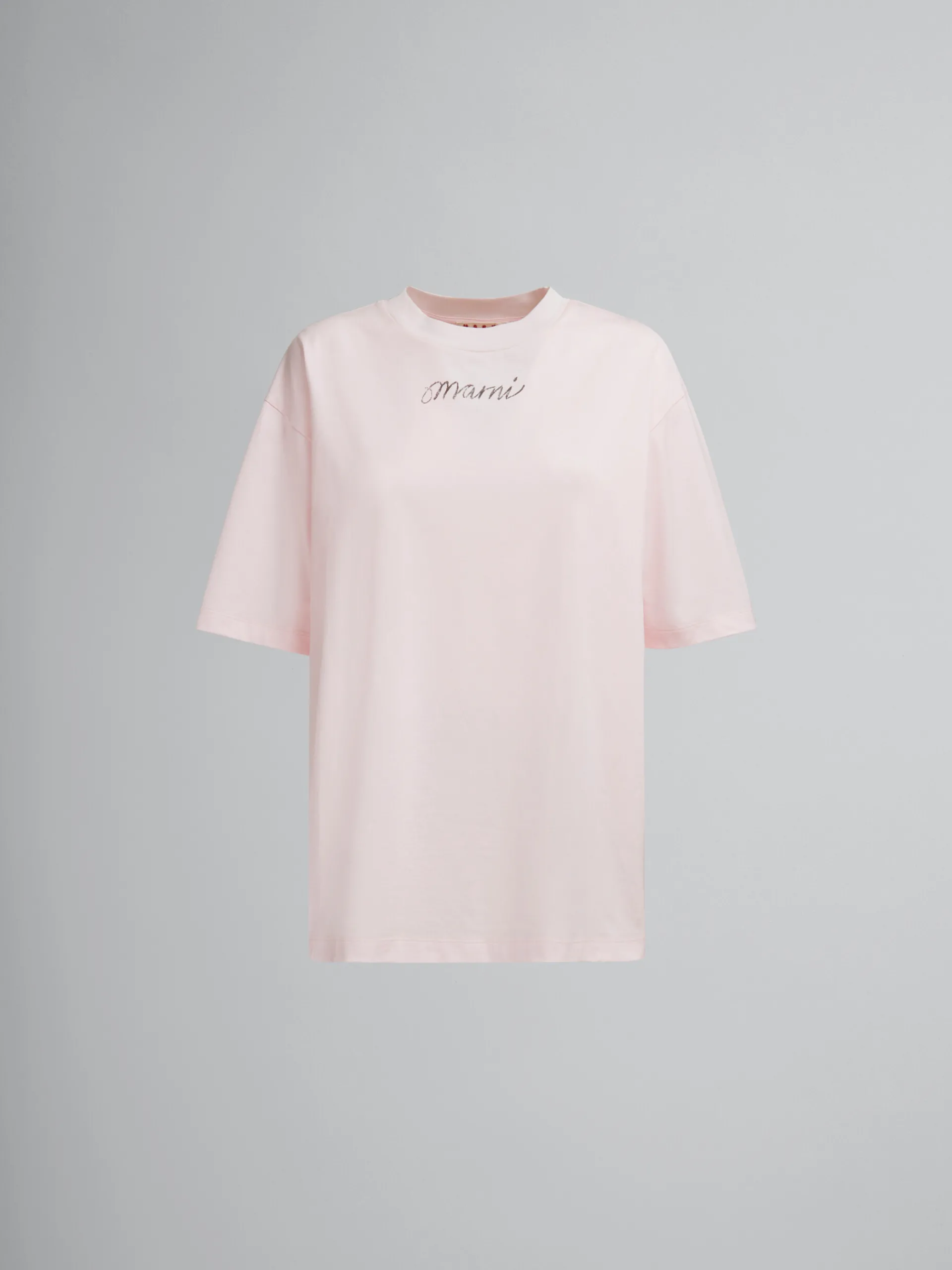 Tops & T-Shirts>Marni Pink Organic Cotton Boxy T-shirt With Repeated Logo LIGHTPINK