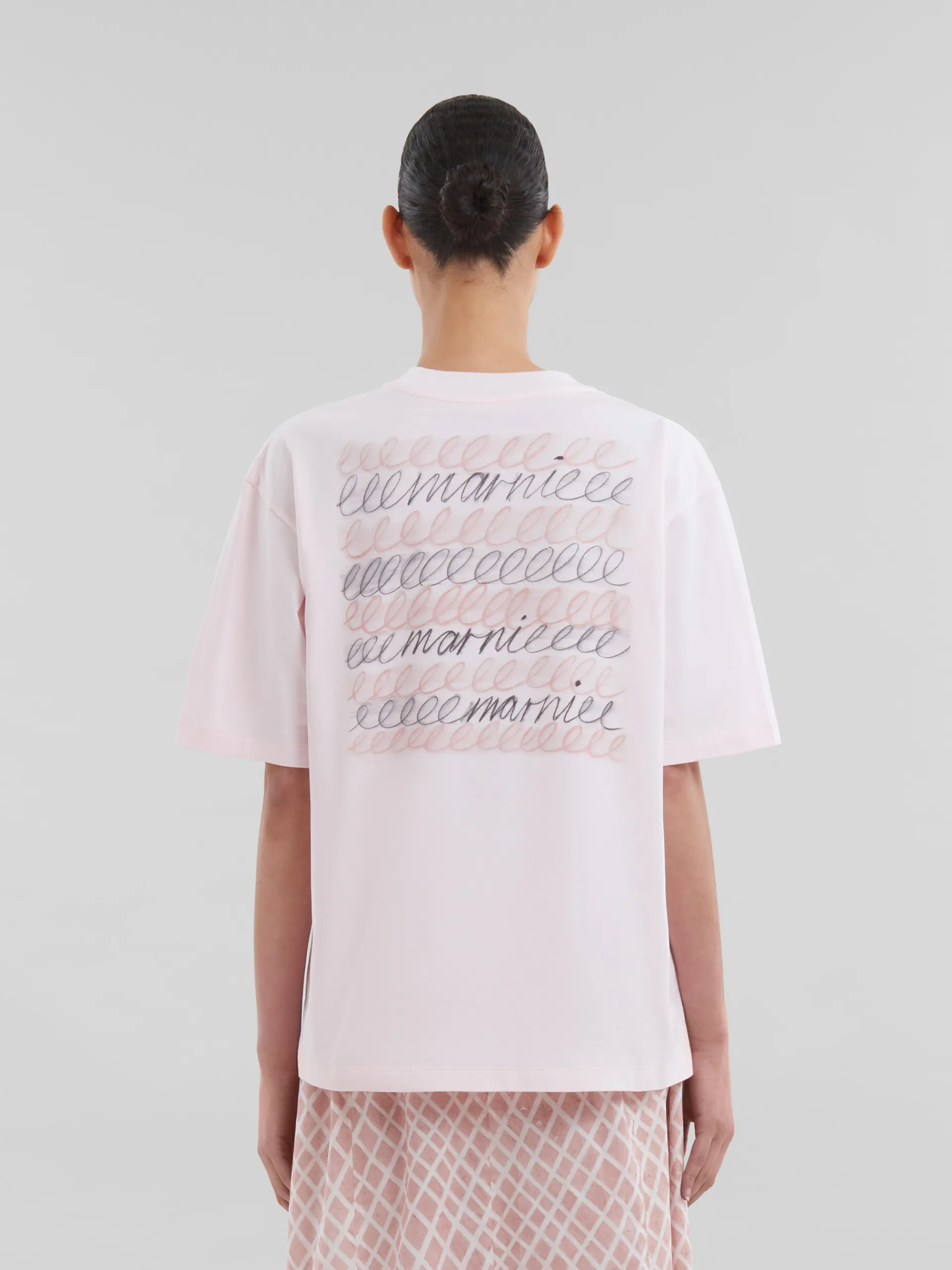 Tops & T-Shirts>Marni Pink Organic Cotton Boxy T-shirt With Repeated Logo LIGHTPINK