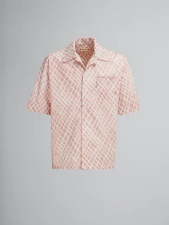 Tops & T-Shirts>Marni Pink Poplin Bowling Shirt With Landscapes Print ANTIQUEROSE