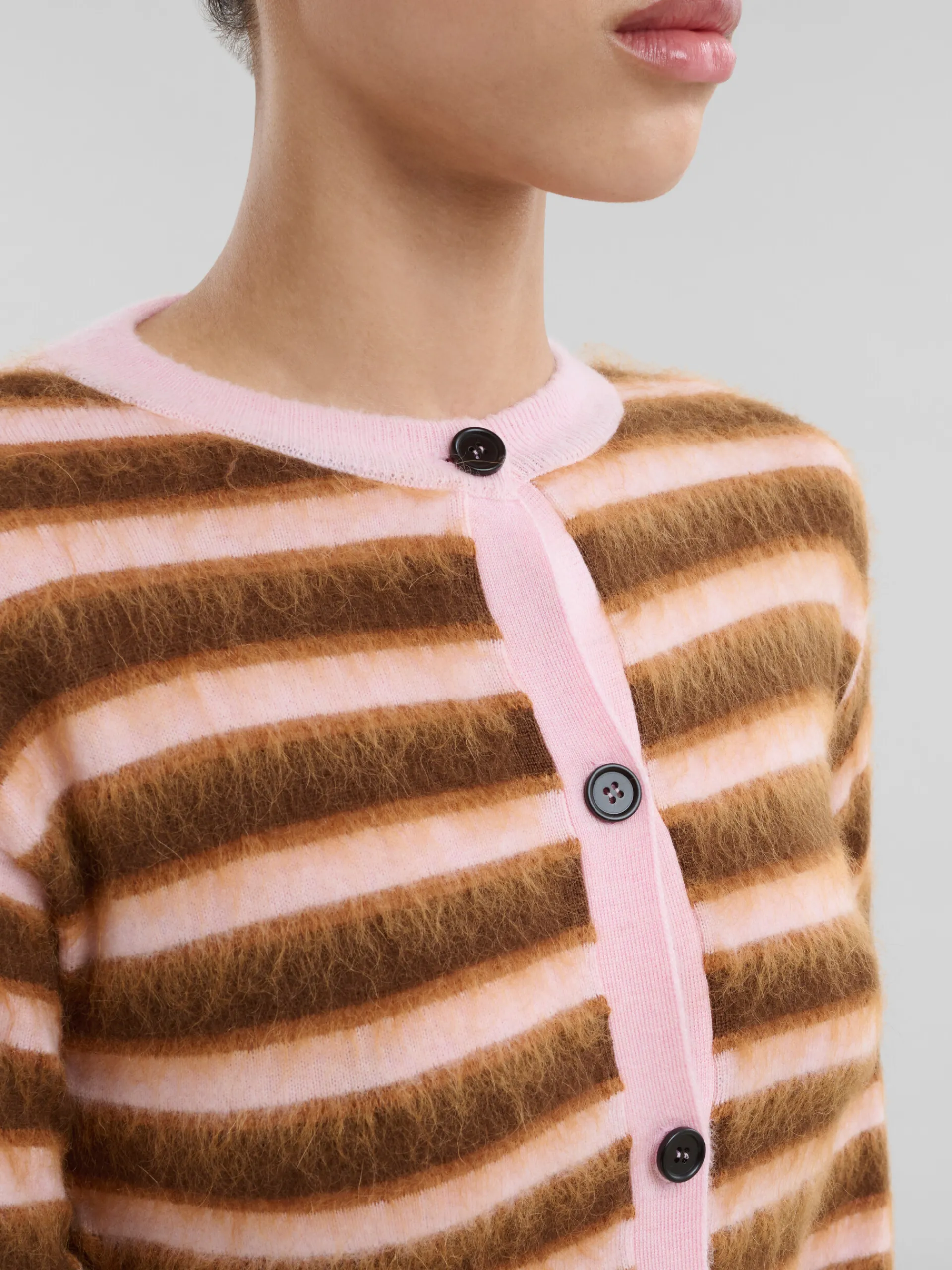 Knitwear>Marni Pink Striped Wool-mohair Cardigan PINKGUMMY