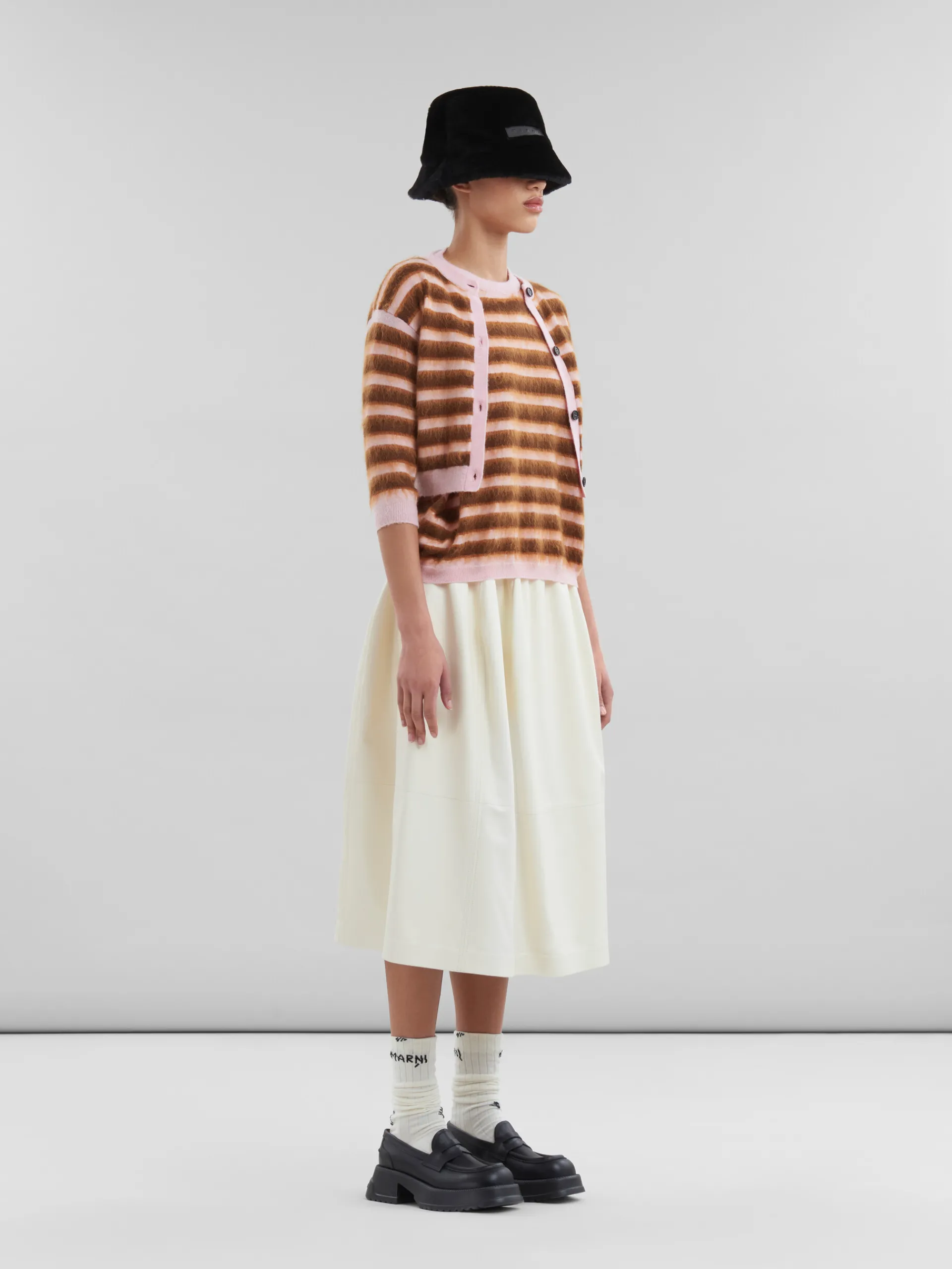 Knitwear>Marni Pink Striped Wool-mohair Cardigan PINKGUMMY