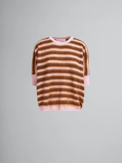 Knitwear>Marni Pink Striped Wool-mohair Mid-sleeve Jumper PINKGUMMY