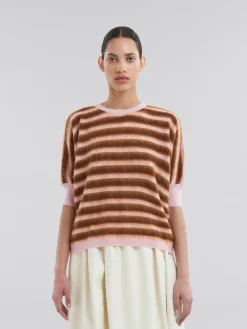 Knitwear>Marni Pink Striped Wool-mohair Mid-sleeve Jumper PINKGUMMY