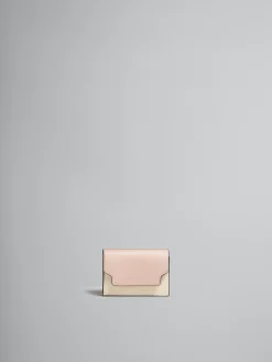 Wallets & Small Leather Goods>Marni Pink, White And Beige Saffiano Leather Tri-fold Wallet CAMELLIA/TALC