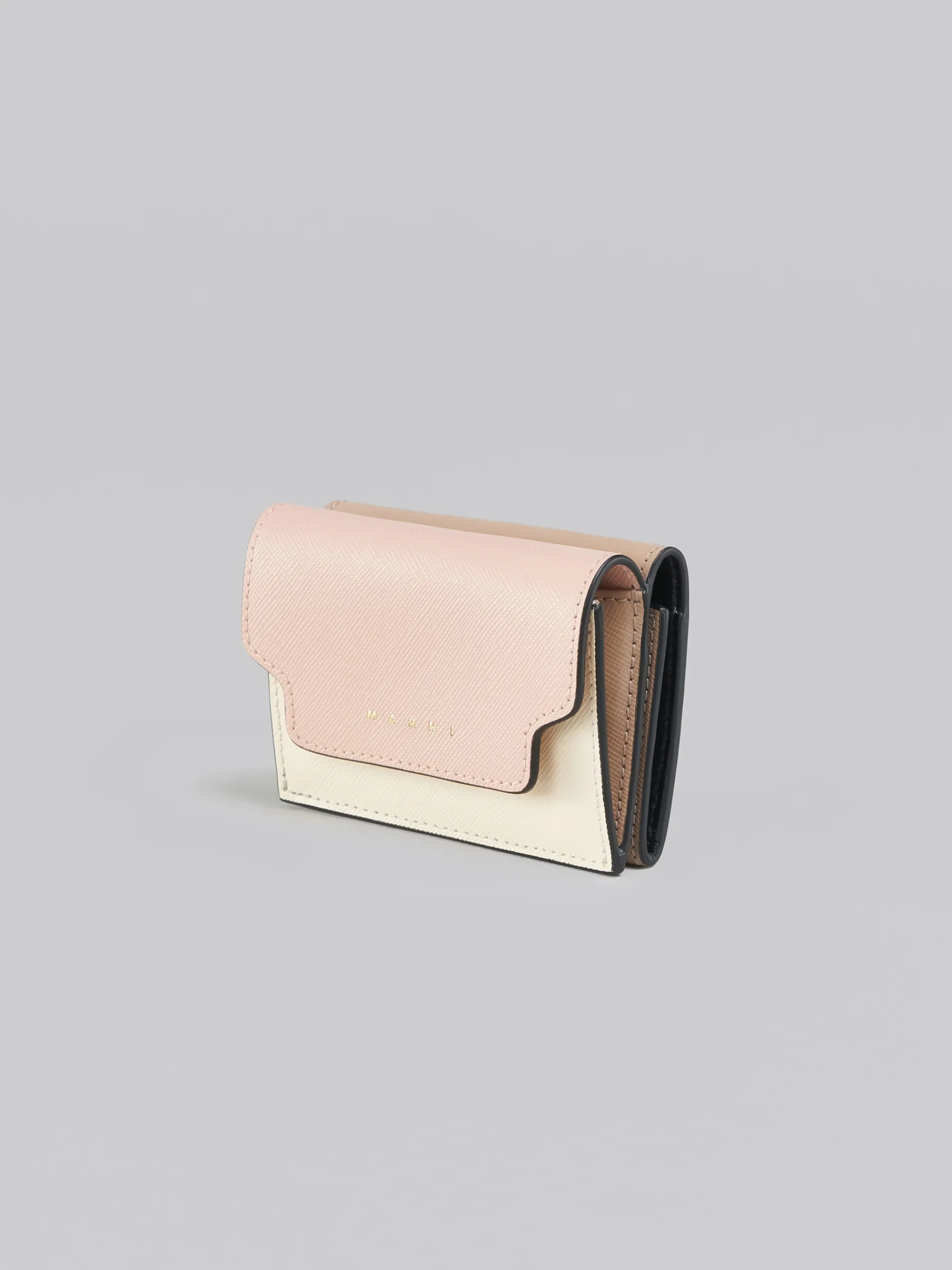 Wallets & Small Leather Goods>Marni Pink, White And Beige Saffiano Leather Tri-fold Wallet CAMELLIA/TALC