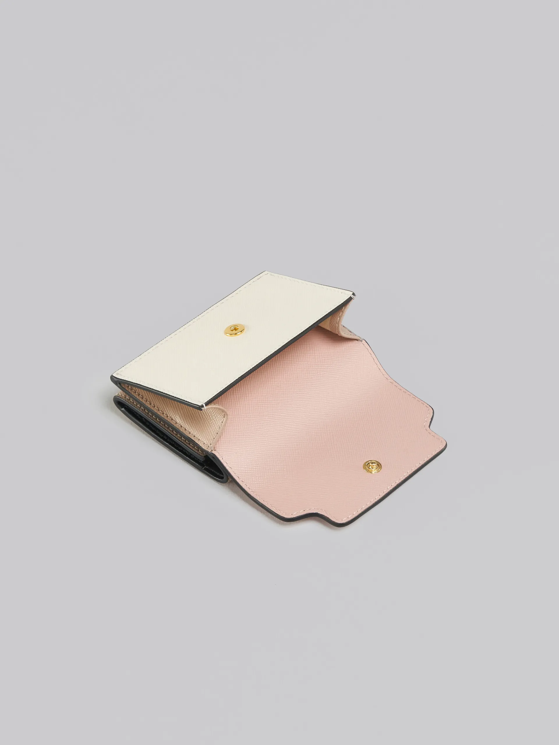 Wallets & Small Leather Goods>Marni Pink, White And Beige Saffiano Leather Tri-fold Wallet CAMELLIA/TALC
