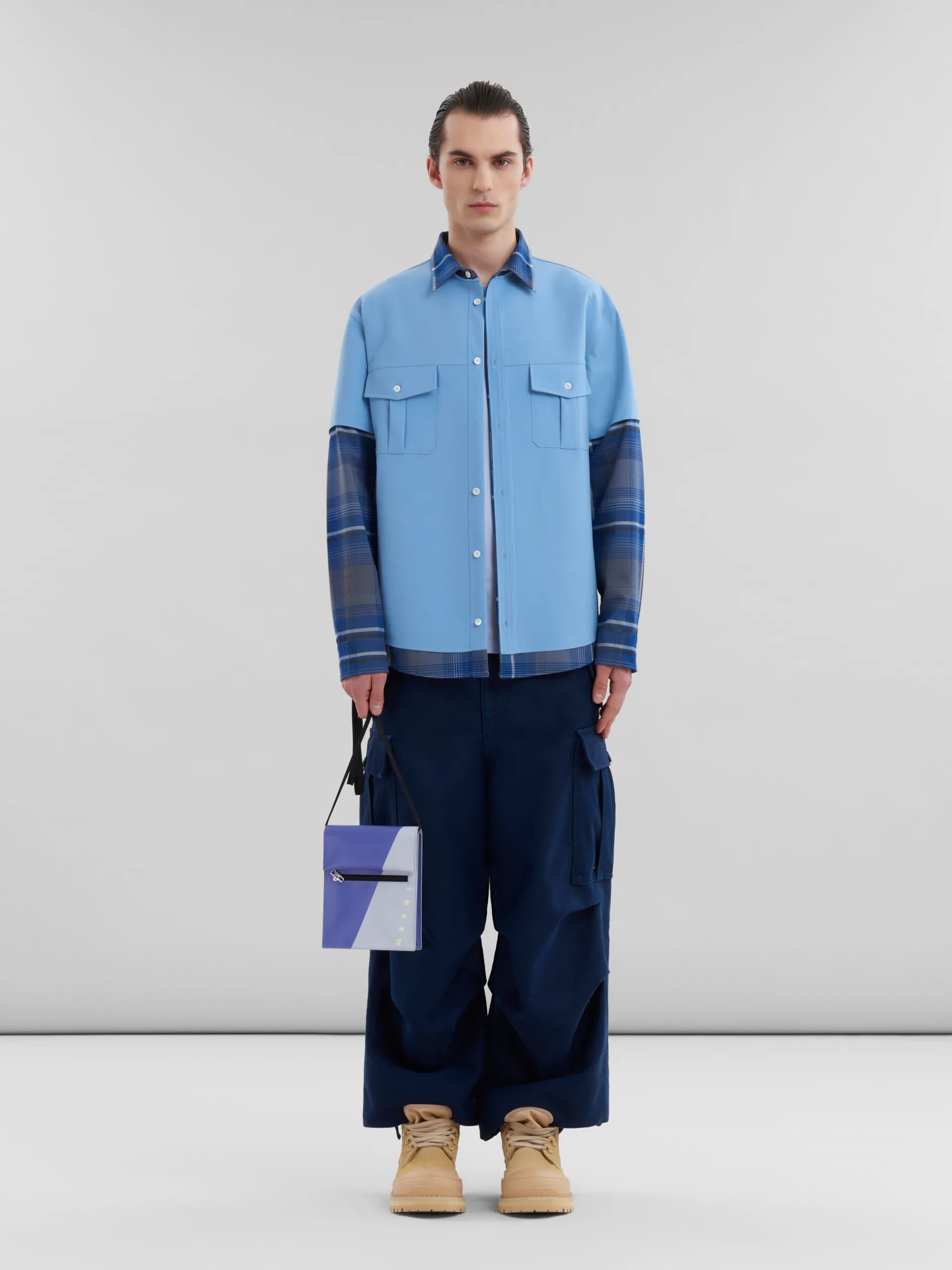 Crossbody Bags>Marni Purple And Blue Tribeca Pouch With Shoelace Strap PRUNE VIOLETT/ SODIUM