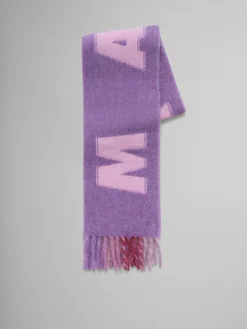 Scarves>Marni Purple Mohair And Wool Scarf With Maxi Logo PRUNEVIOLET