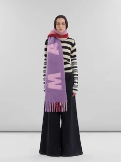 Scarves>Marni Purple Mohair And Wool Scarf With Maxi Logo PRUNEVIOLET