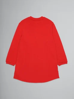 Kids>Marni Red Fleece Dress With Sequined Flowers BRIGHT RED