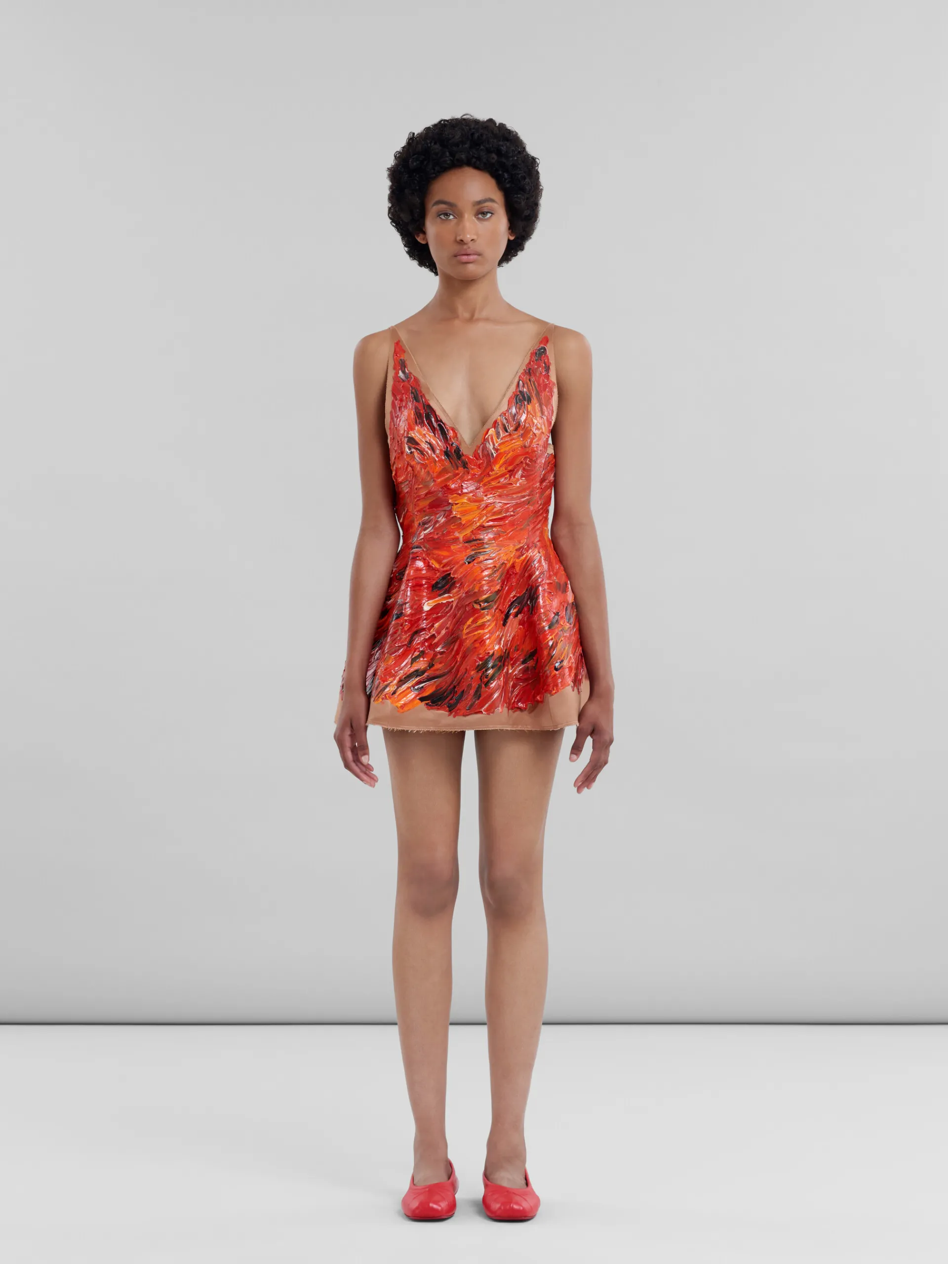 Dresses>Marni Red Hand-painted Duchesse Corset Dress POPPY RED