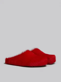 Flats | Fussbett>Marni Long-hair Calfskin Fussbett Sabot RED