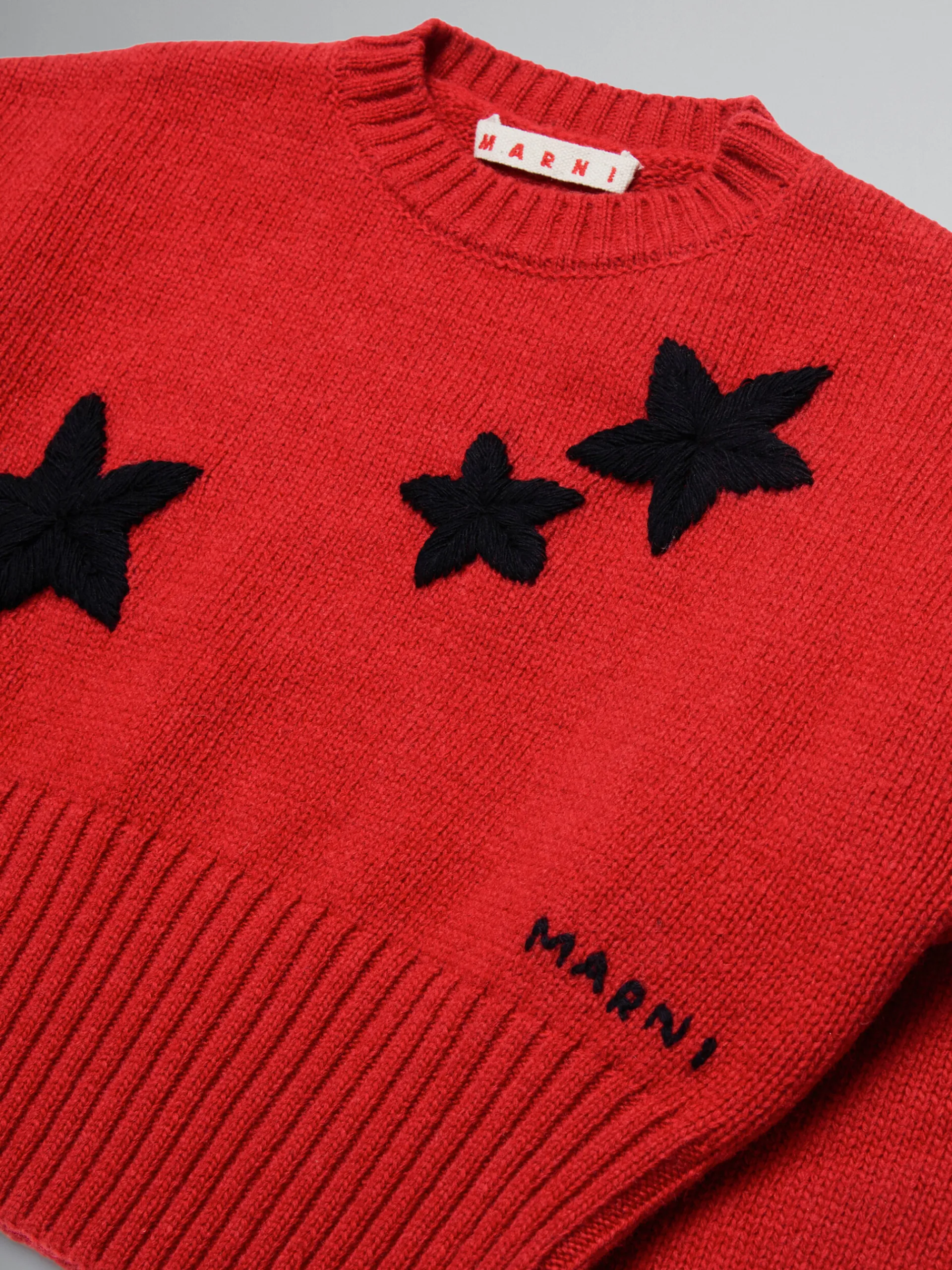 Kids>Marni Red Wool-blend Pullover With Stars BRIGHT RED