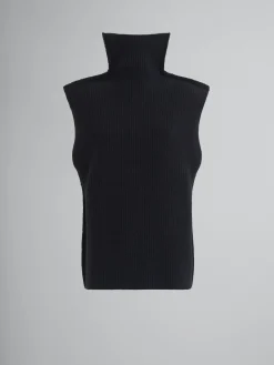 Knitwear>Marni Ribbed Wool Vest BLACK