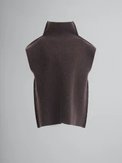 Knitwear>Marni Ribbed Brown Wool Vest MIDNIGHT