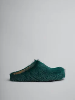 Flats | Fussbett>Marni Sea Green Long-hair Calfskin Fussbett Sabot NORTH SEA