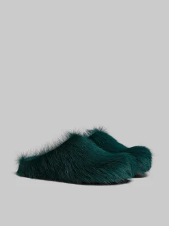 Flats | Fussbett>Marni Sea Green Long-hair Calfskin Fussbett Sabot NORTH SEA