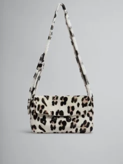 Trunkaroo Bag | Shoulder Bags>Marni Shearling Animal Print Trunkaroo Soft Medium Shoulder Bag WHITE/GREY
