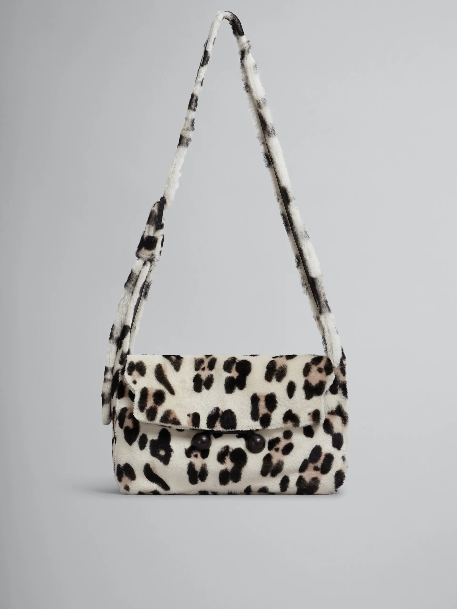 Trunkaroo Bag | Shoulder Bags>Marni Shearling Animal Print Trunkaroo Soft Medium Shoulder Bag WHITE/GREY