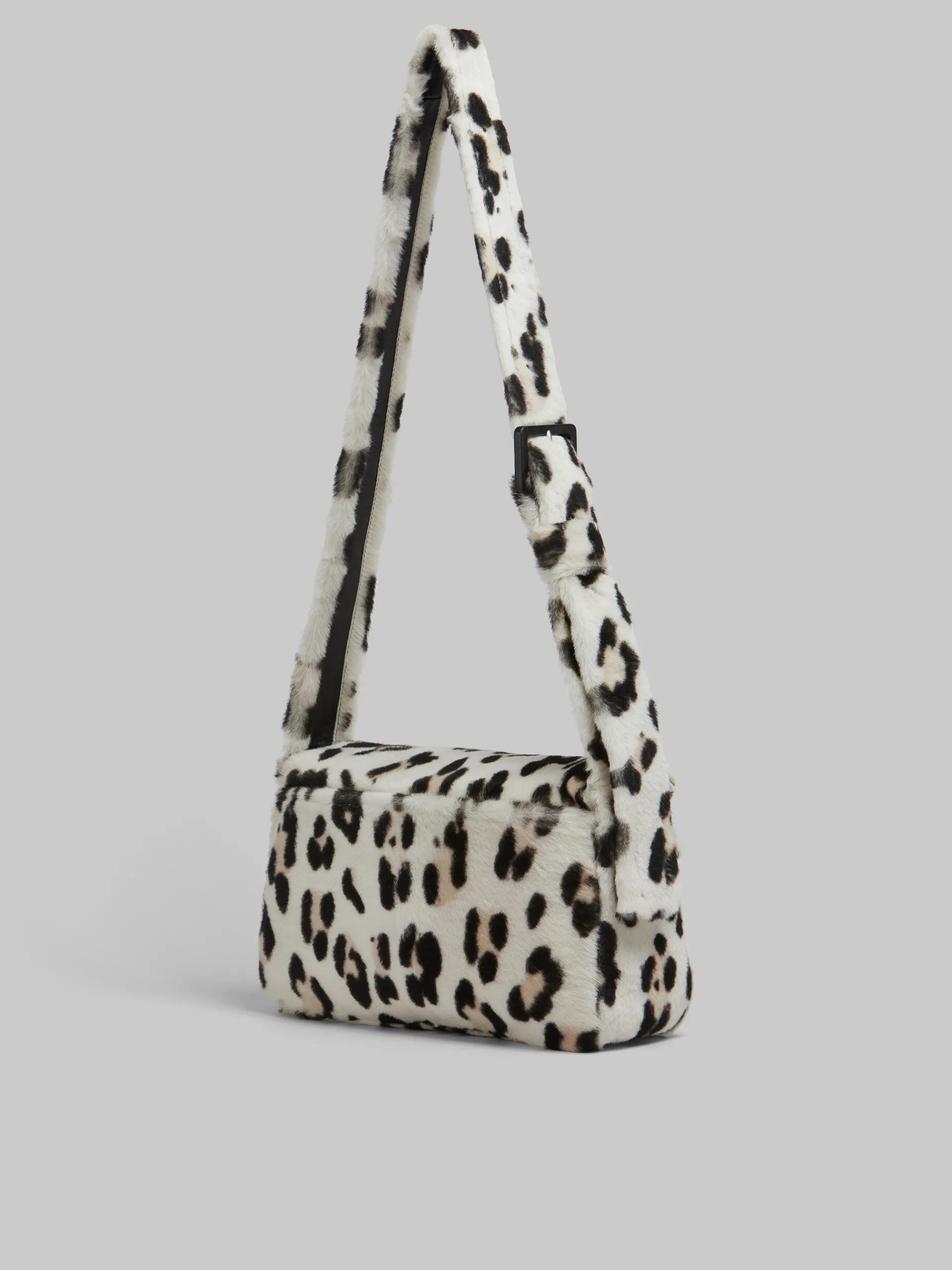 Trunkaroo Bag | Shoulder Bags>Marni Shearling Animal Print Trunkaroo Soft Medium Shoulder Bag WHITE/GREY