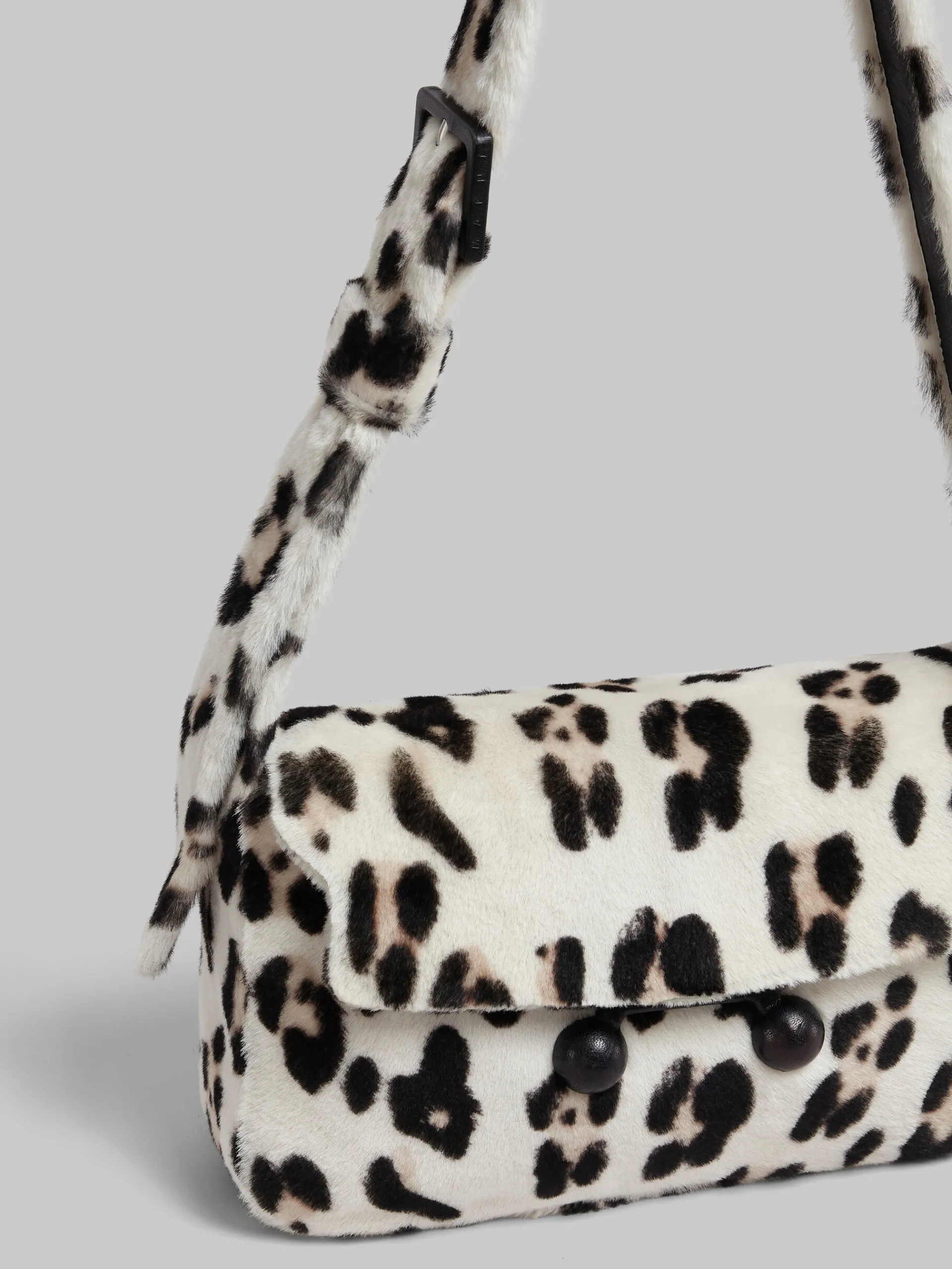 Trunkaroo Bag | Shoulder Bags>Marni Shearling Animal Print Trunkaroo Soft Medium Shoulder Bag WHITE/GREY