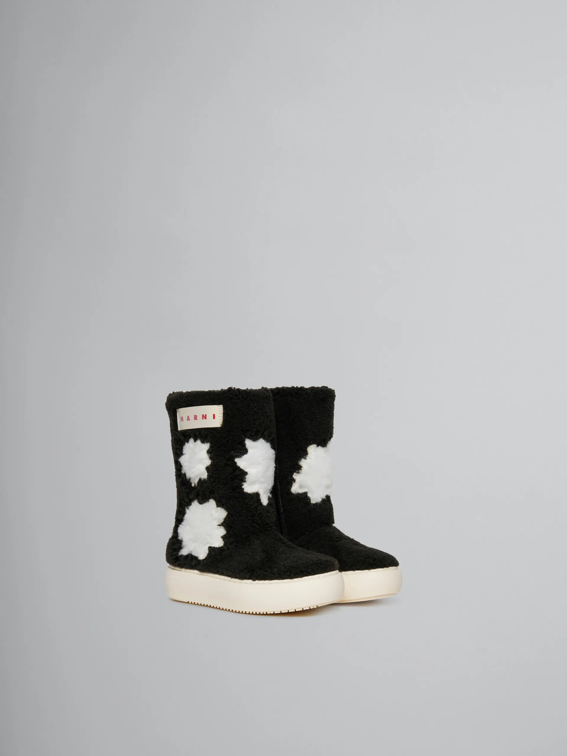 Kids>Marni Sheepskin Look Ankle Boot BLACK/WHITE