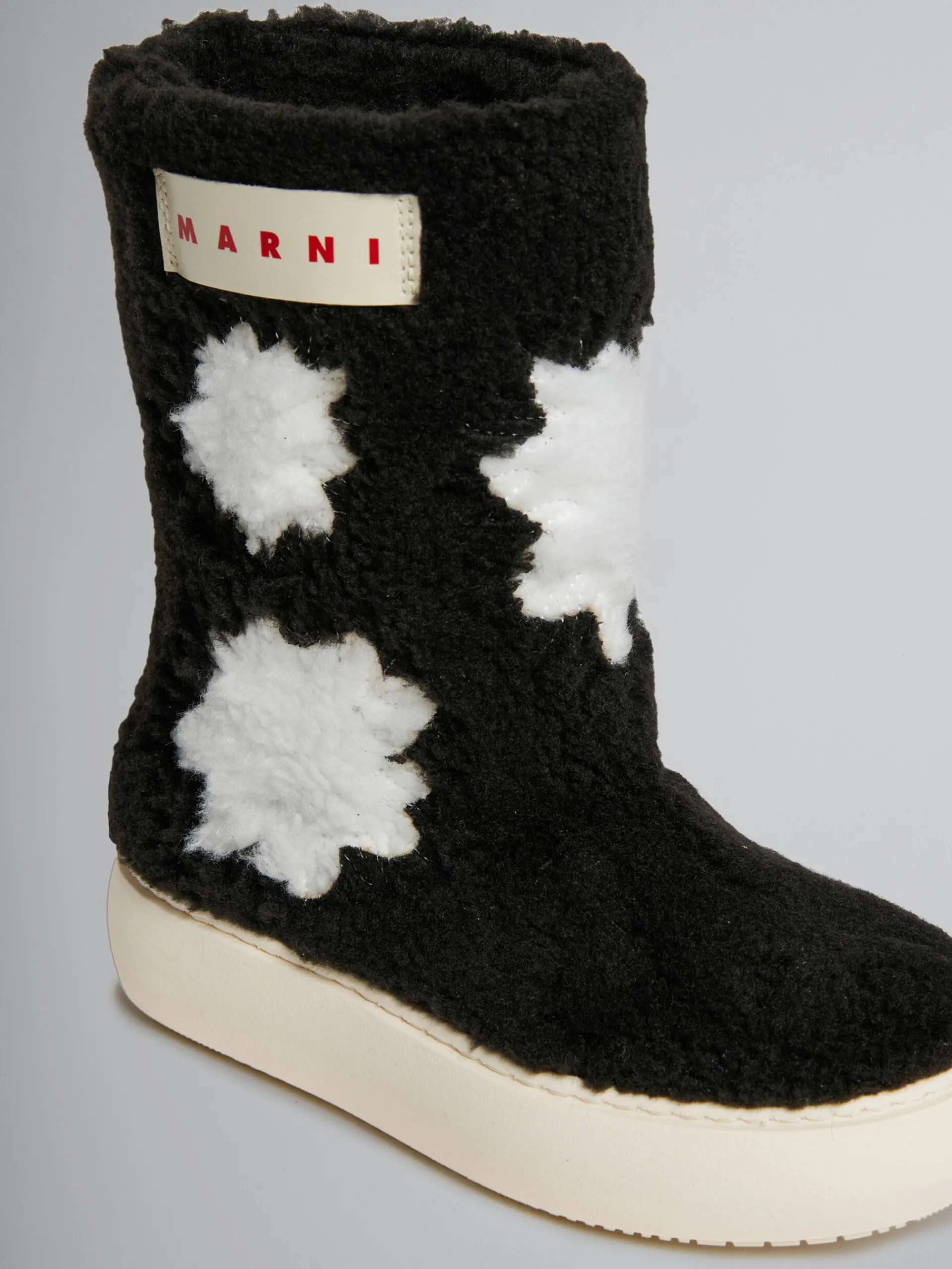 Kids>Marni Sheepskin Look Ankle Boot BLACK/WHITE