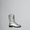 Kids>Marni Silver Leather Cowboy Boot With Embroidered Patch Detail SILVER/BLACK