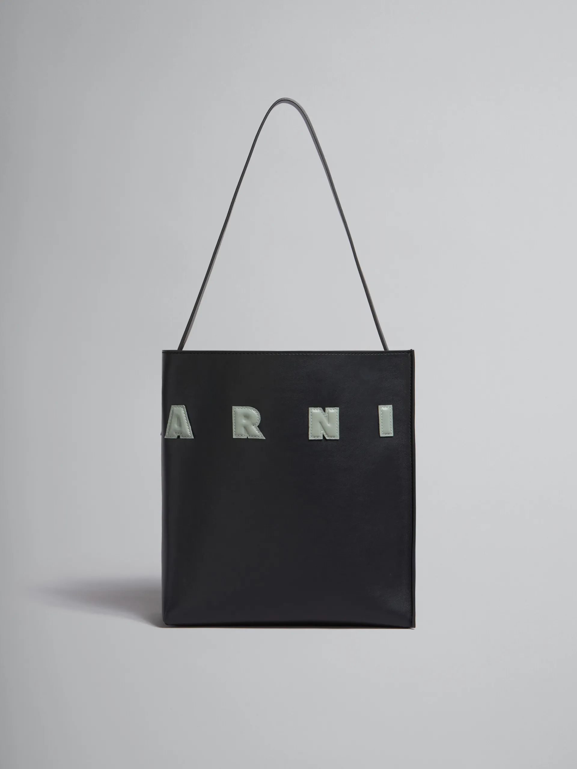 Tote Bags>Marni Small Black Leather Museo Hobo Bag With Patches BLACK/STEPPE