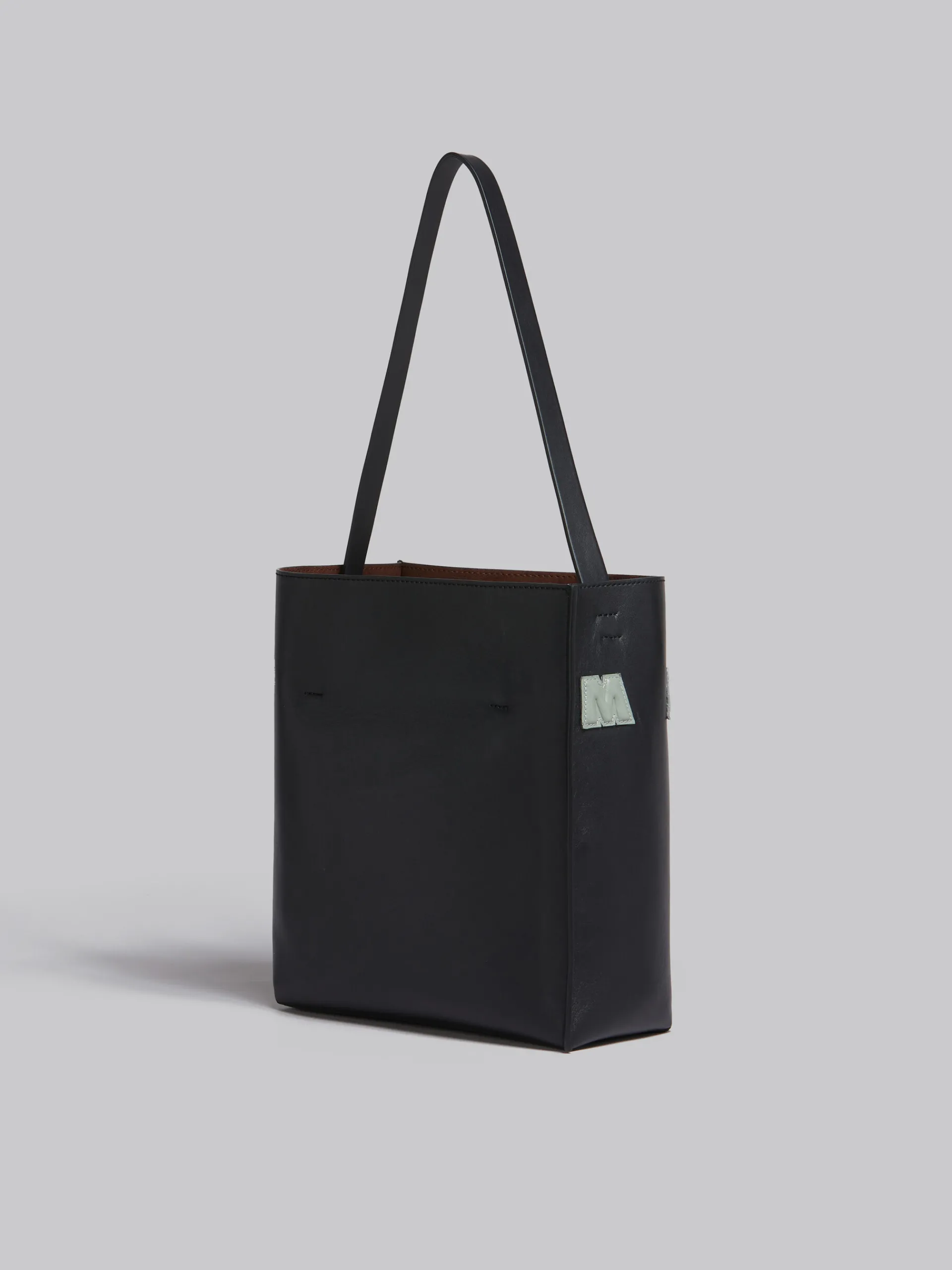 Tote Bags>Marni Small Black Leather Museo Hobo Bag With Patches BLACK/STEPPE