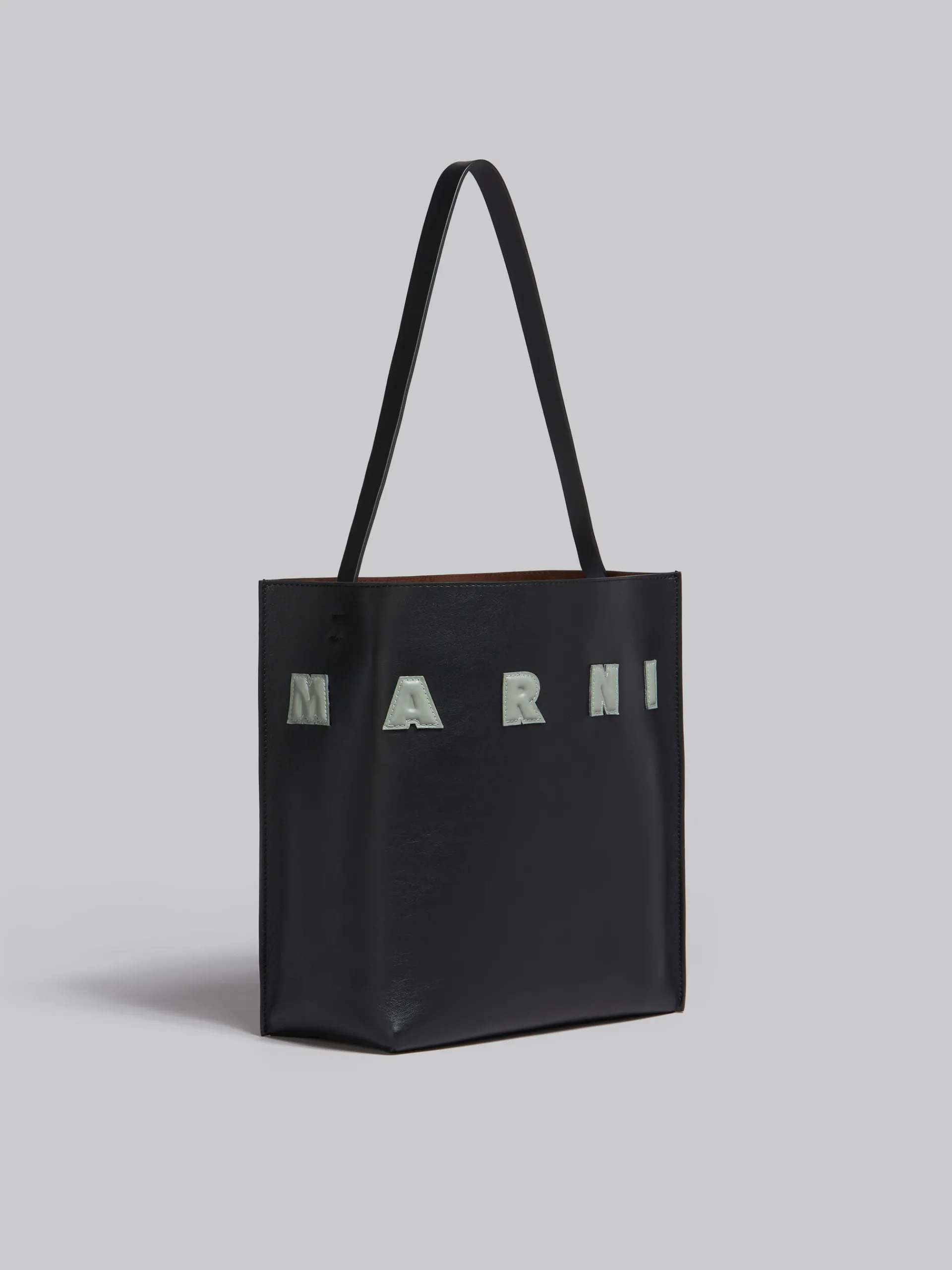 Tote Bags>Marni Small Black Leather Museo Hobo Bag With Patches BLACK/STEPPE
