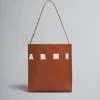 Tote Bags>Marni Small Brown Leather Museo Hobo Bag With Patches MOCA/IVORY