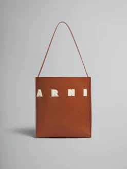 Tote Bags>Marni Small Brown Leather Museo Hobo Bag With Patches MOCA/IVORY