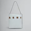 Tote Bags>Marni Small Light Grey Leather Museo Hobo Bag With Logo FROST/CORK