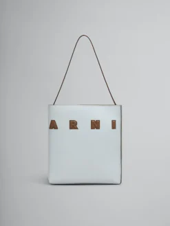 Tote Bags>Marni Small Light Grey Leather Museo Hobo Bag With Logo FROST/CORK