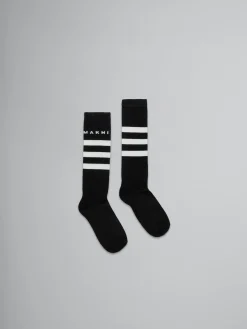 Kids>Marni Striped Cotton-blend Socks BLACK