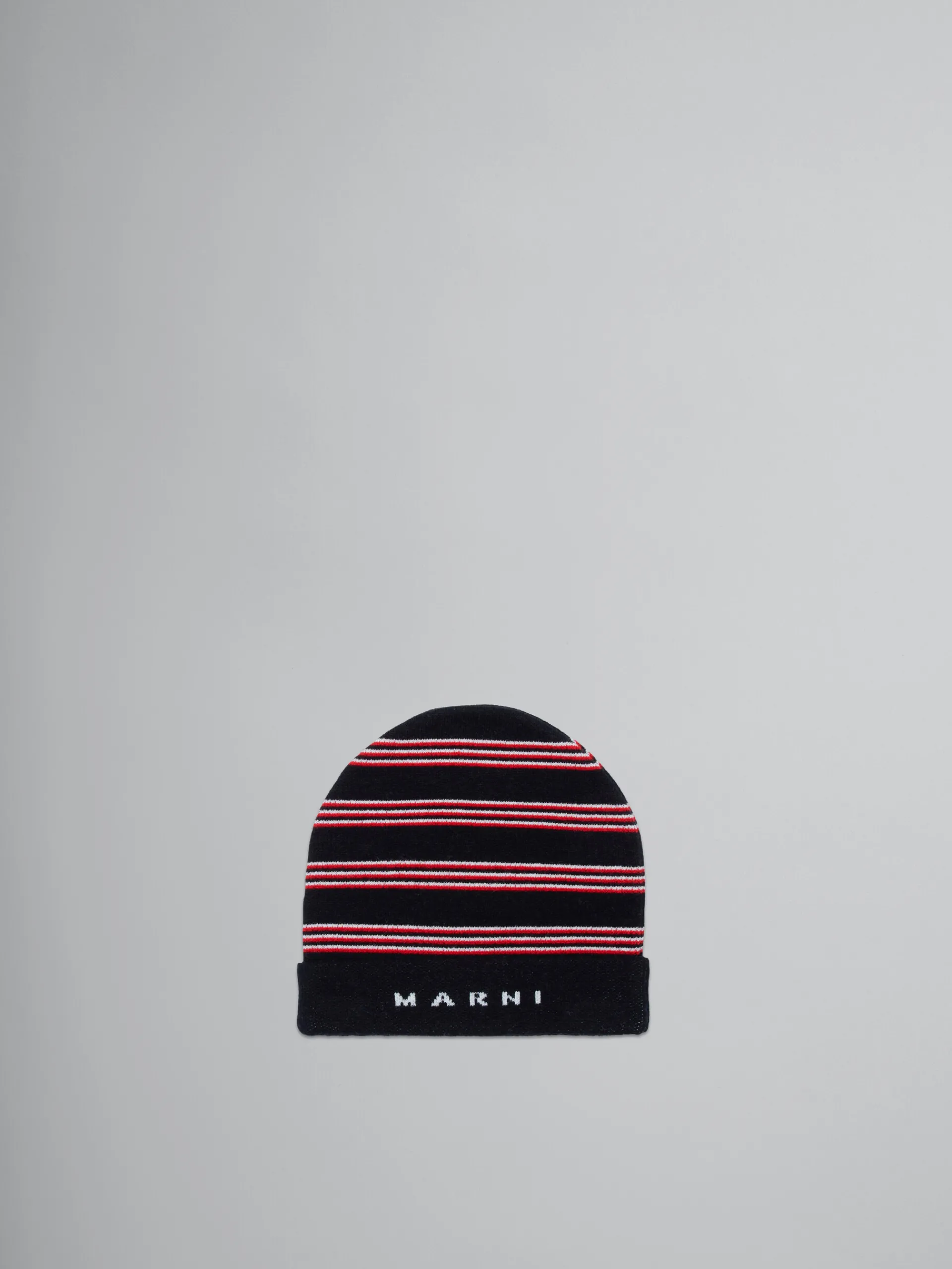 Kids>Marni Striped Wool Blend Beanie BLACK
