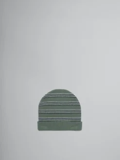 Kids>Marni Striped Wool Blend Beanie DEEP LICHEN GREEN