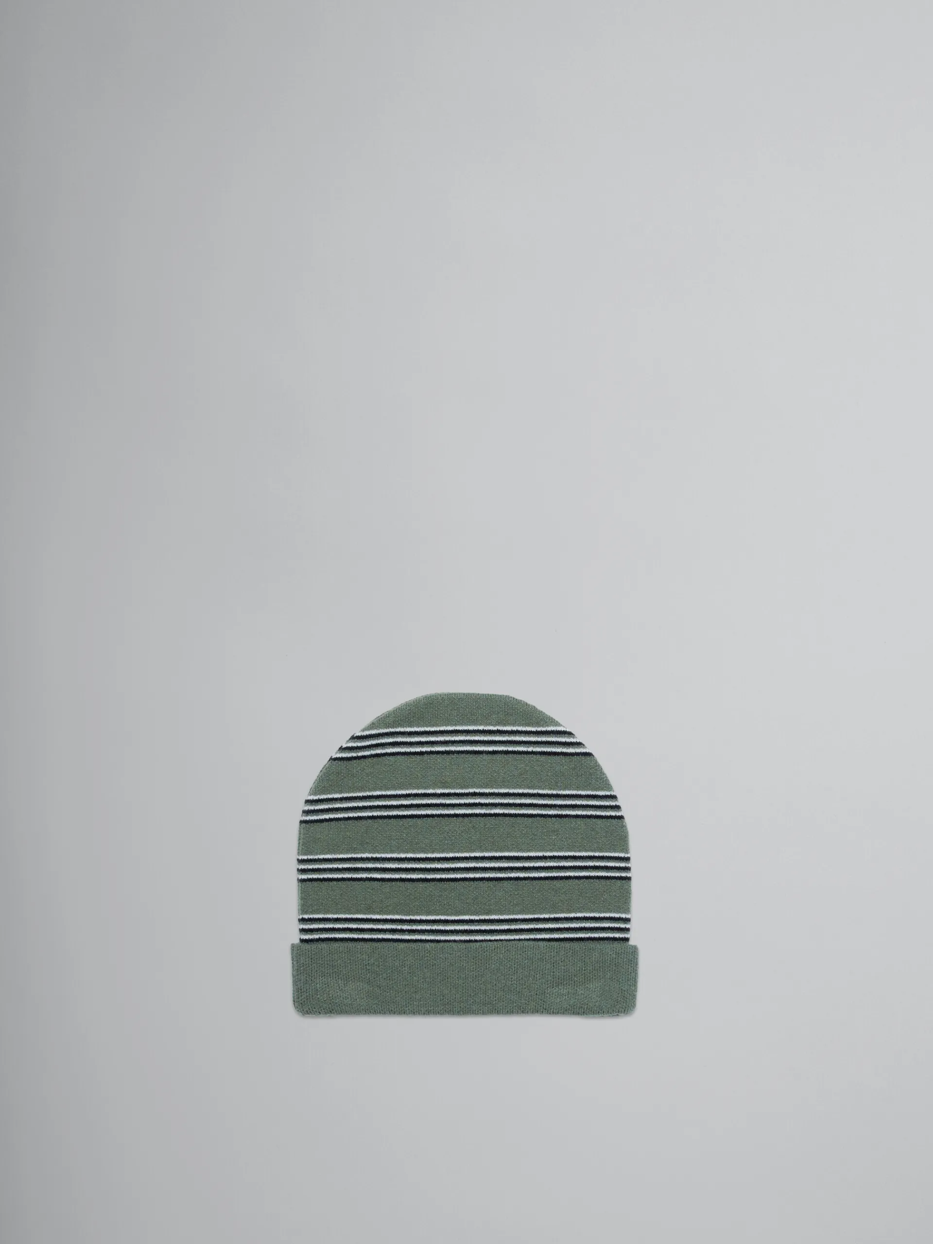 Kids>Marni Striped Wool Blend Beanie DEEP LICHEN GREEN