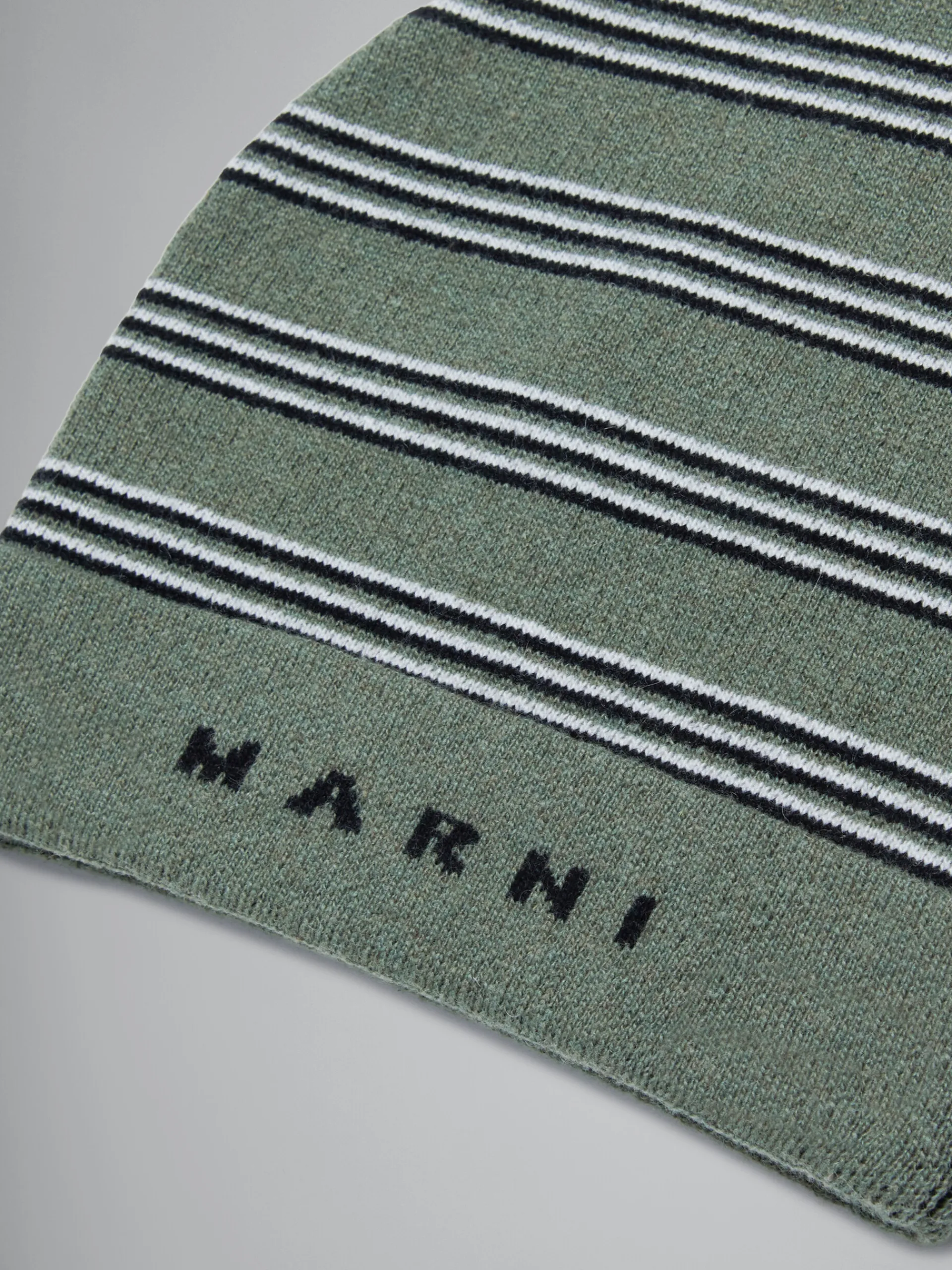 Kids>Marni Striped Wool Blend Beanie DEEP LICHEN GREEN