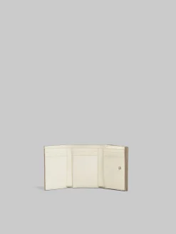 Wallets & Small Leather Goods>Marni Taupe Leather Trifold Wallet With Raised Logo CORK