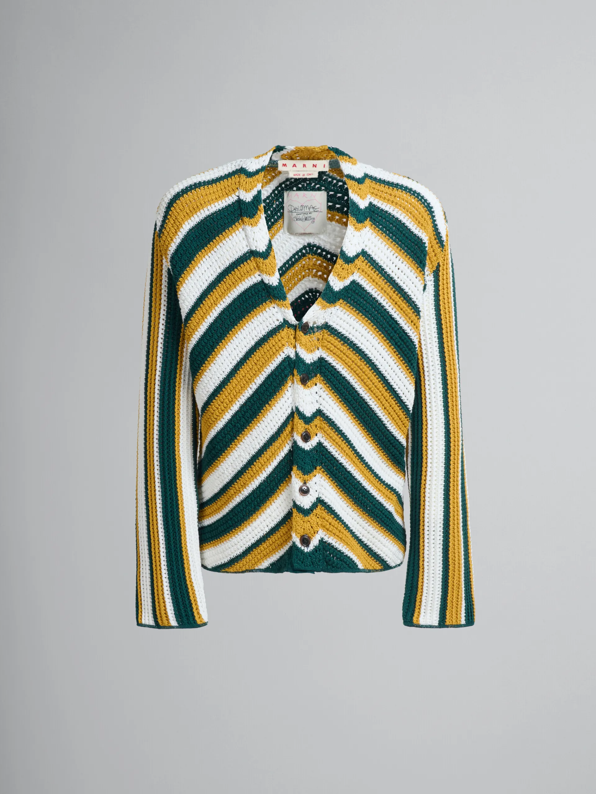 Matching Sets | Knitwear>Marni Teal And Yellow Crochet Cardigan With Chevron Pattern TURQUOISE