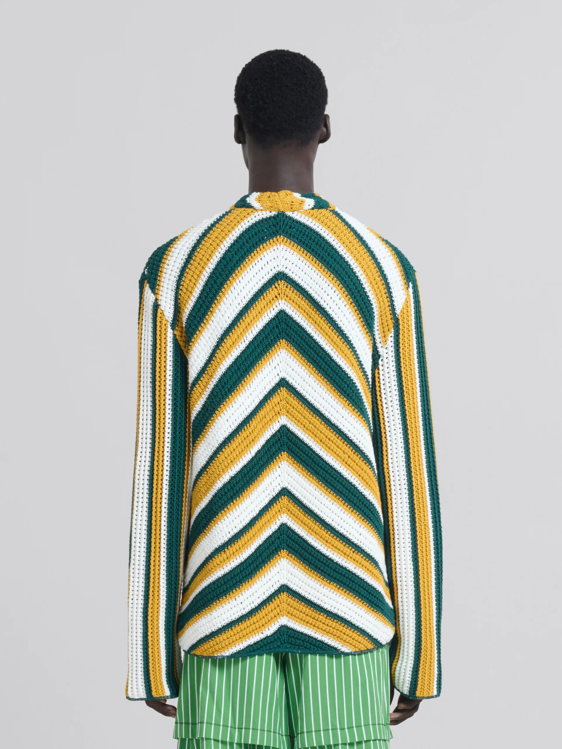 Matching Sets | Knitwear>Marni Teal And Yellow Crochet Cardigan With Chevron Pattern TURQUOISE