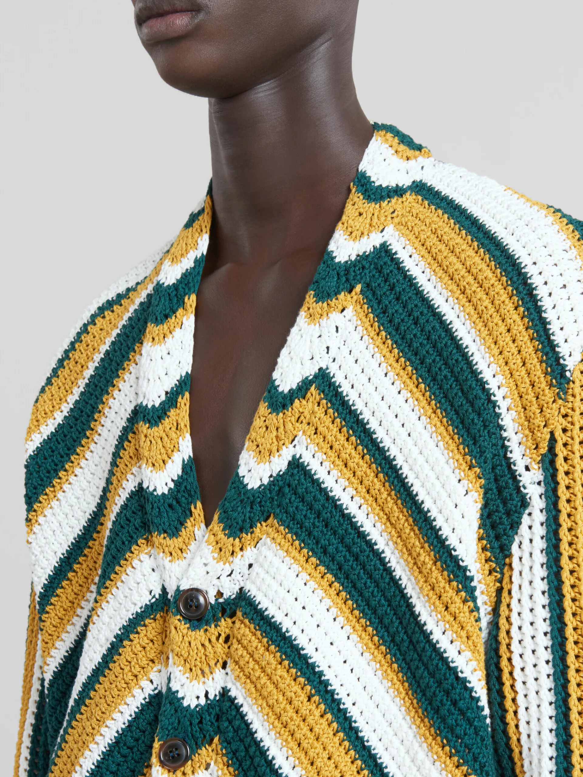 Matching Sets | Knitwear>Marni Teal And Yellow Crochet Cardigan With Chevron Pattern TURQUOISE