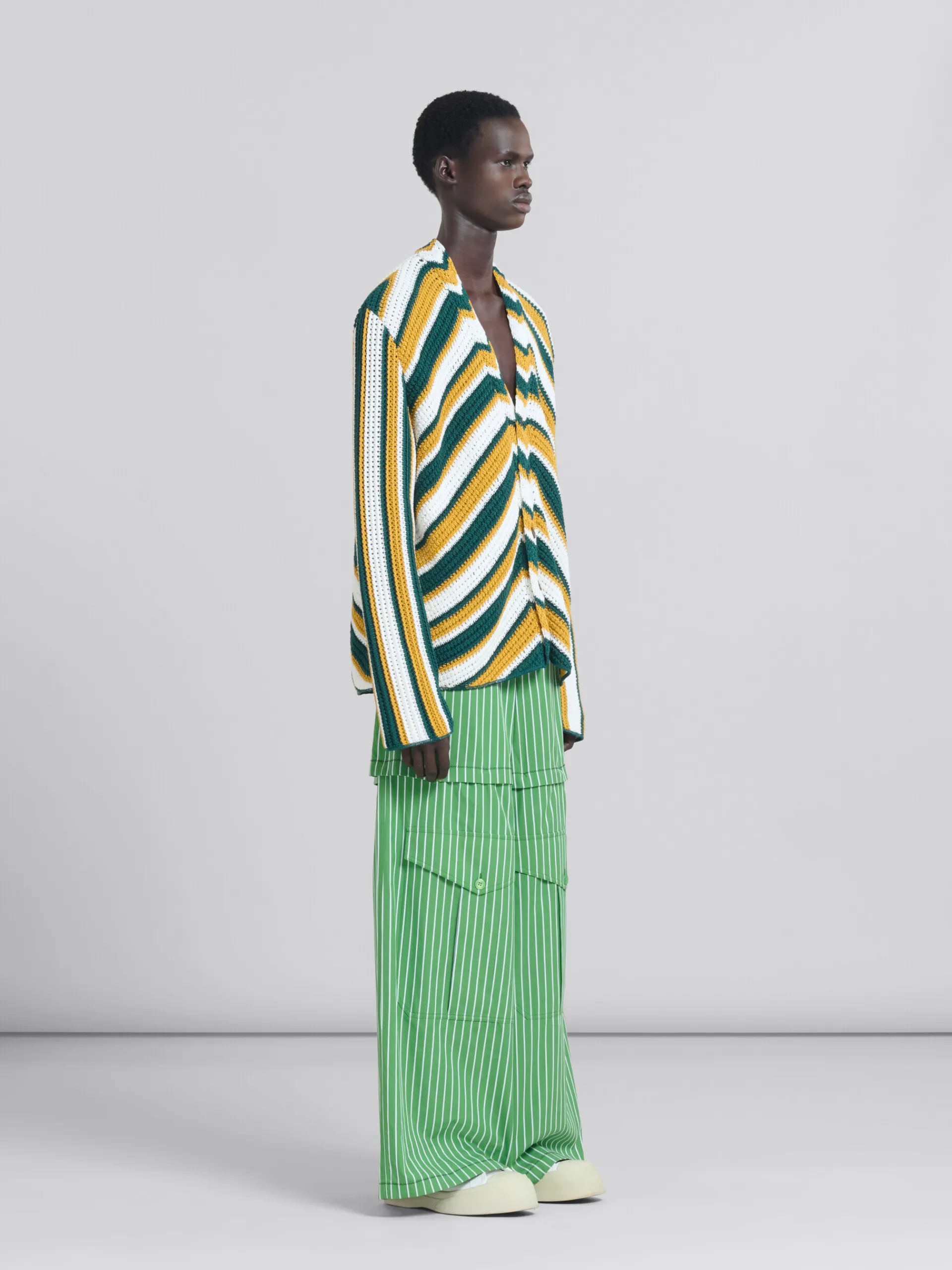 Matching Sets | Knitwear>Marni Teal And Yellow Crochet Cardigan With Chevron Pattern TURQUOISE