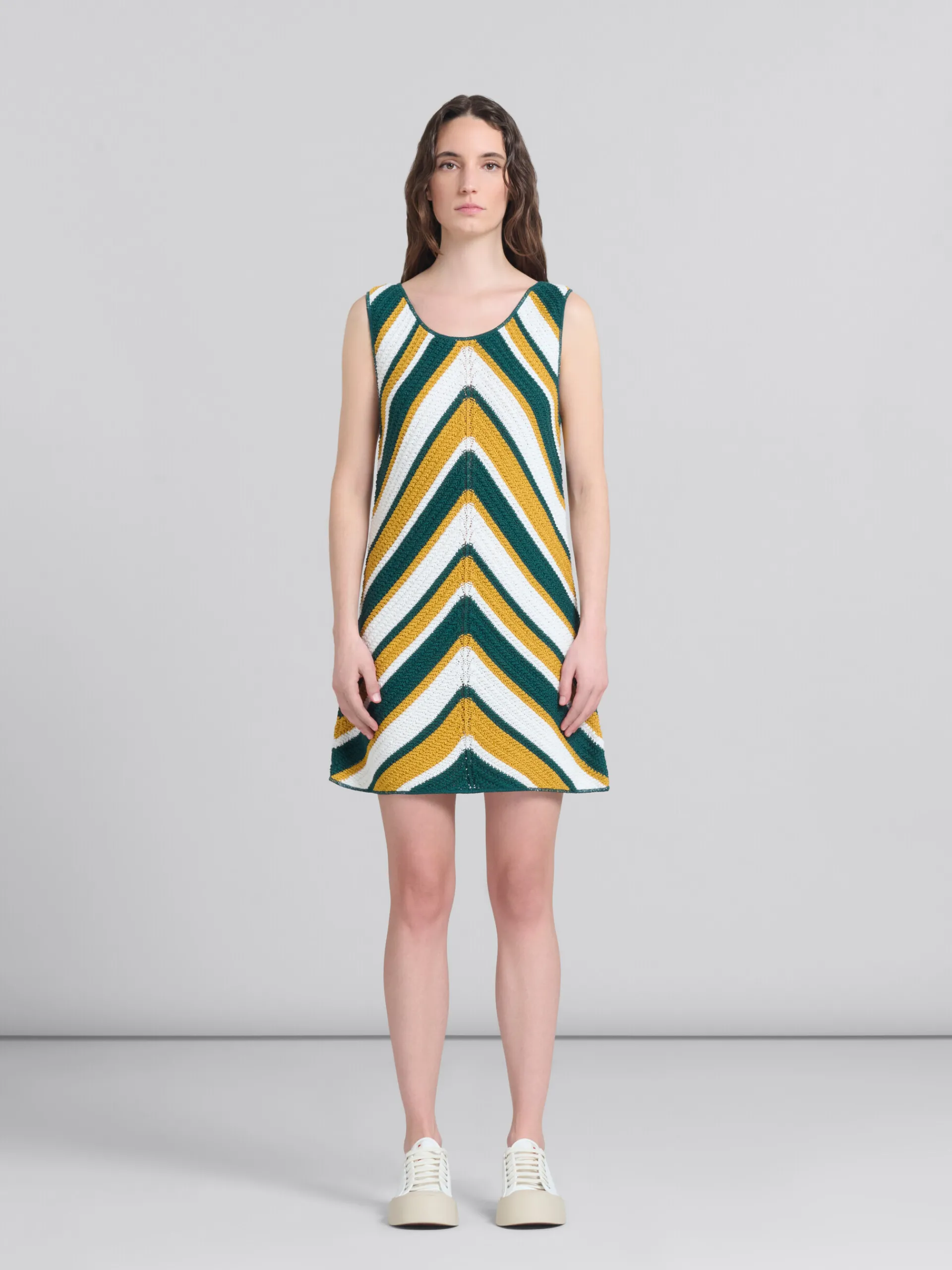 Dresses>Marni Teal And Yellow Crochet Dress With Chevron Pattern TURQUOISE