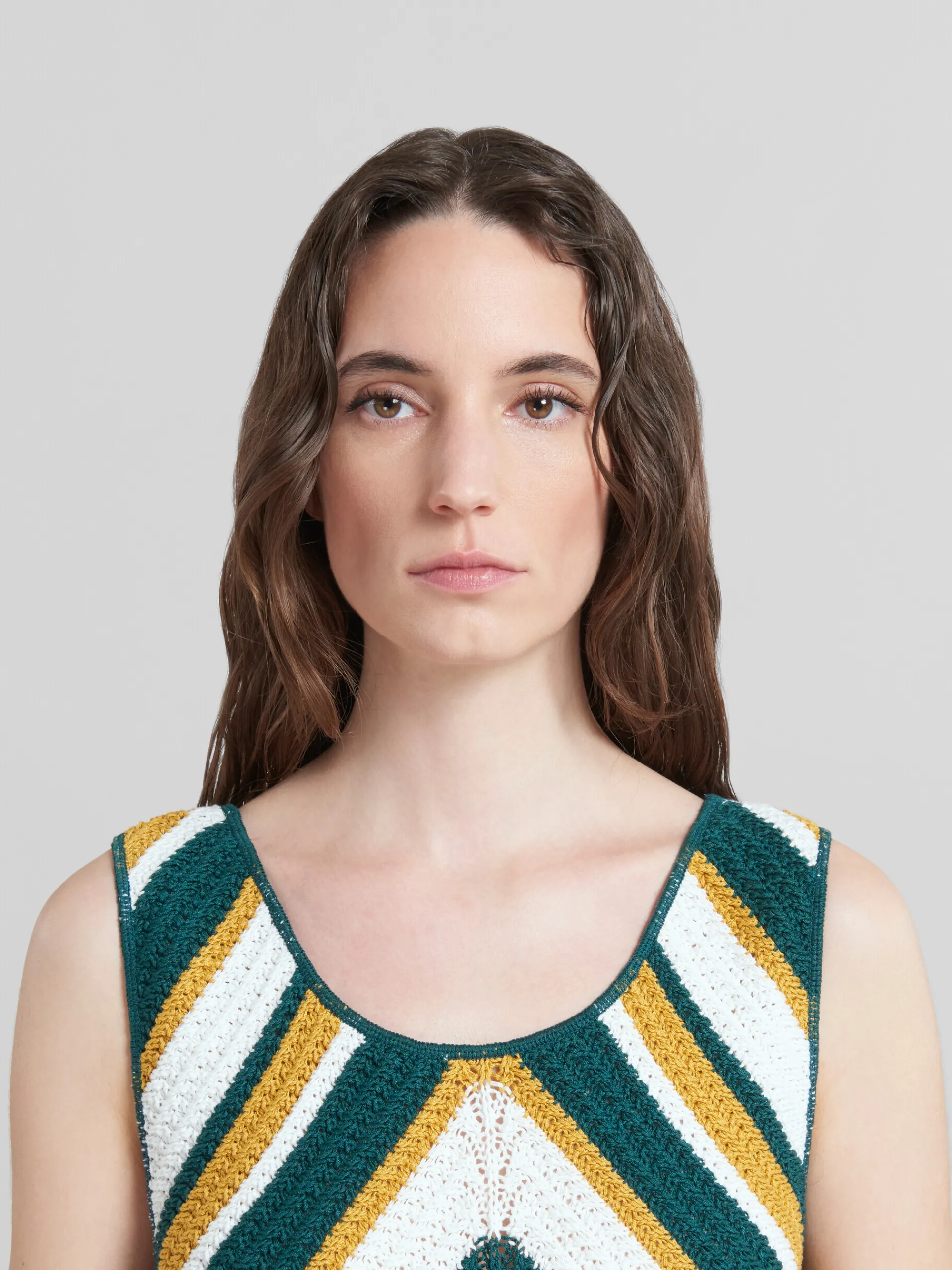 Dresses>Marni Teal And Yellow Crochet Dress With Chevron Pattern TURQUOISE