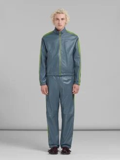 Matching Sets | Coats & Jackets>Marni Teal Nappa Bomber With Contrast Stripes TRUFFLE