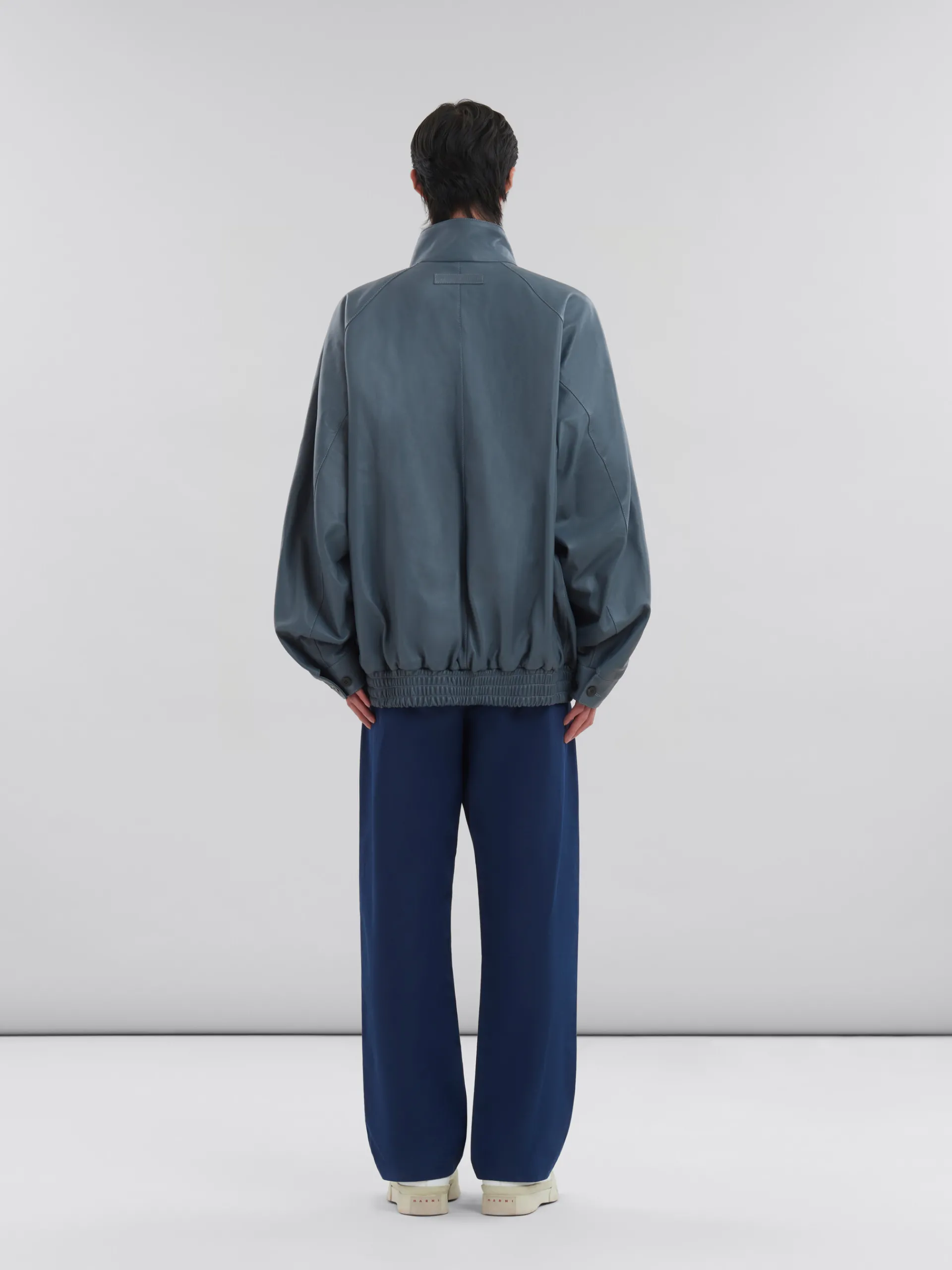 Coats & Jackets>Marni Teal Nappa Leather Bomber Jacket TRUFFLE