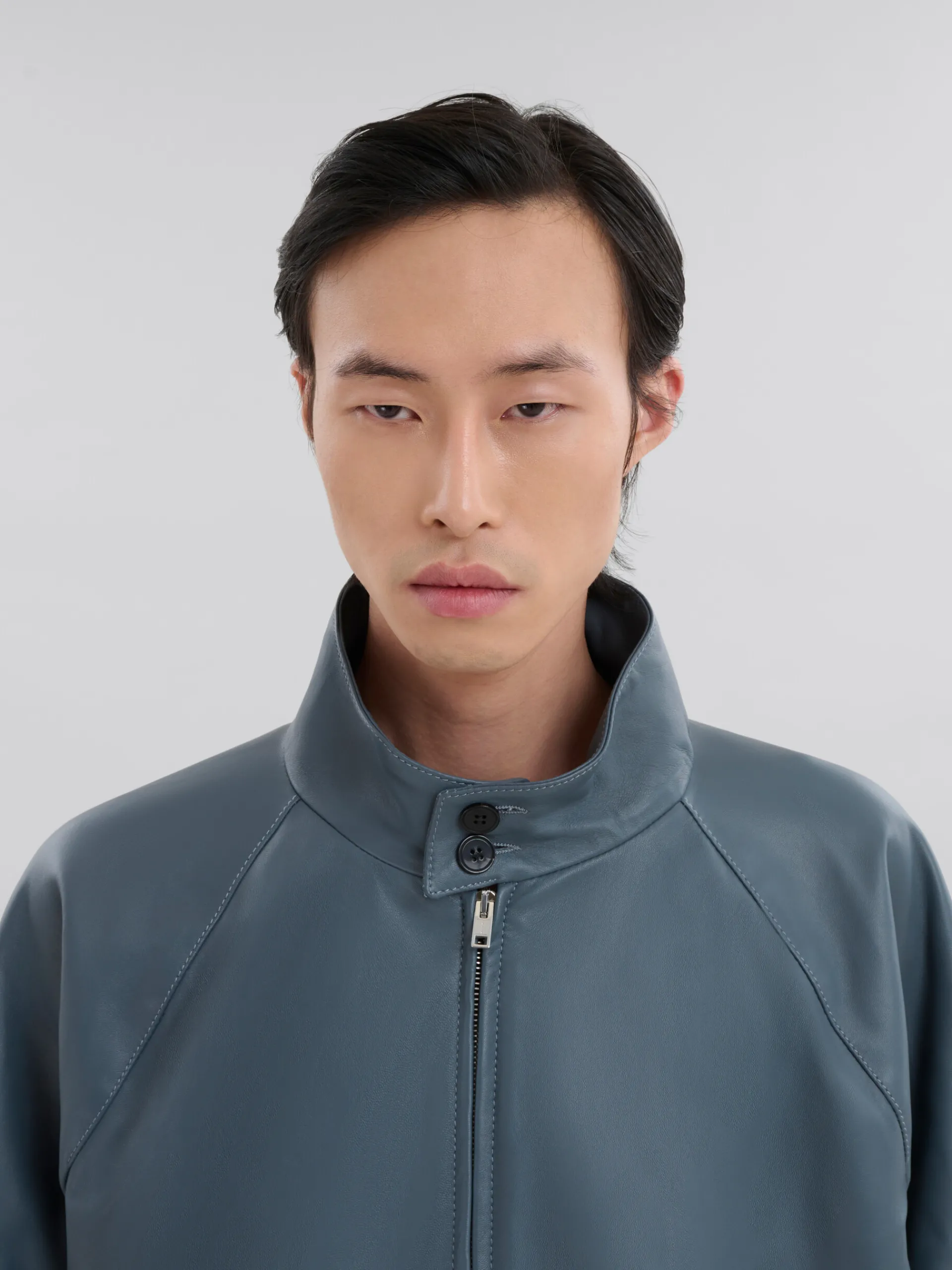 Coats & Jackets>Marni Teal Nappa Leather Bomber Jacket TRUFFLE